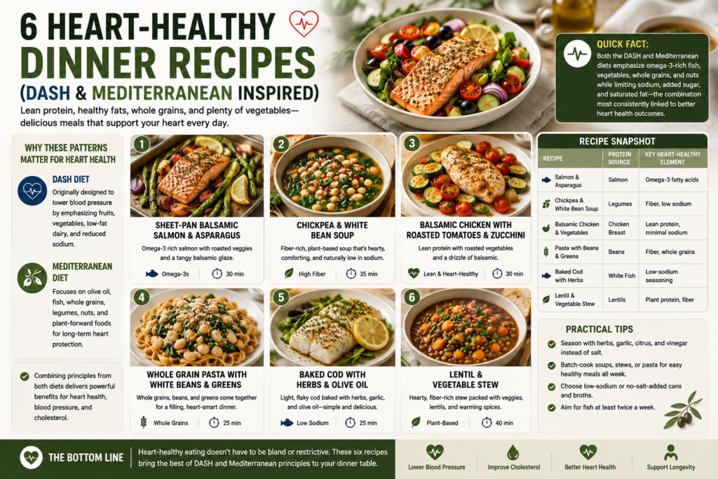 6 Heart-Healthy Dinner Recipes (DASH & Mediterranean Inspired)